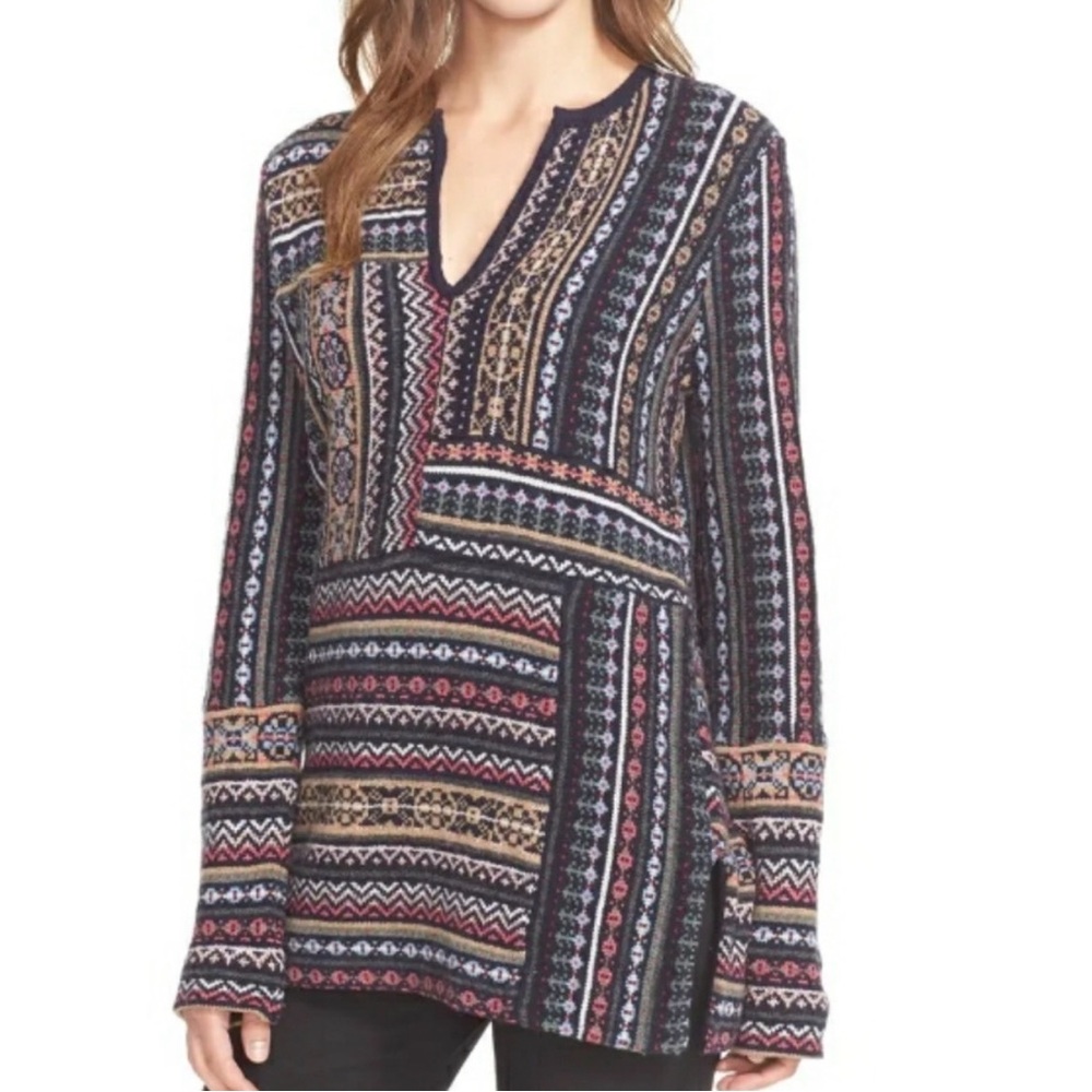 Tory Burch Fair Isle Alpaca Wool V-Neck Boho Tunic Sweater sz S Apres Ski Lodge - Picture 6 of 16